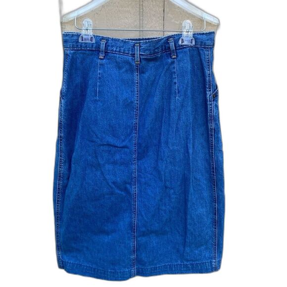 Vintage Dockers Blue Denim Wrap Knee Length Skirt Cotton Size 14P - Picture 7 of 7